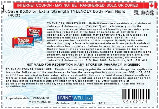 tylenol back pain coupons canada