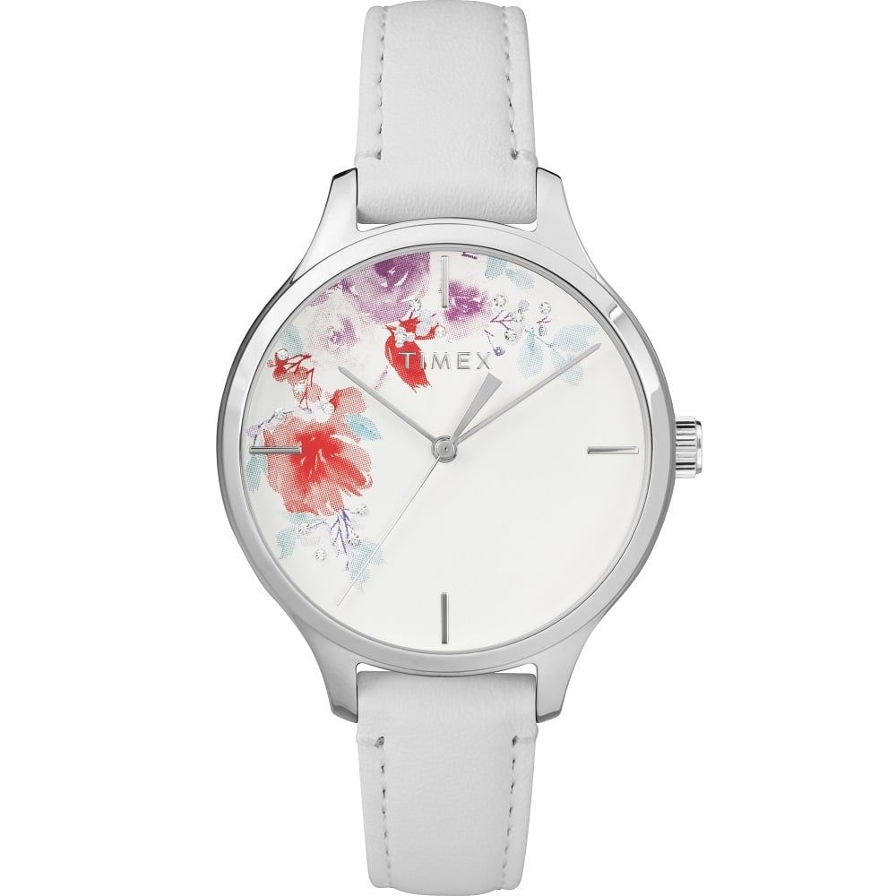 Timex Crystal Bloom Swarovski Floral Dial Leather Strap Ladies Watch | eBay
